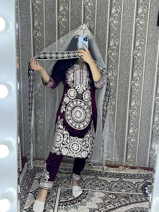 Zardozi kelin atlas libosi